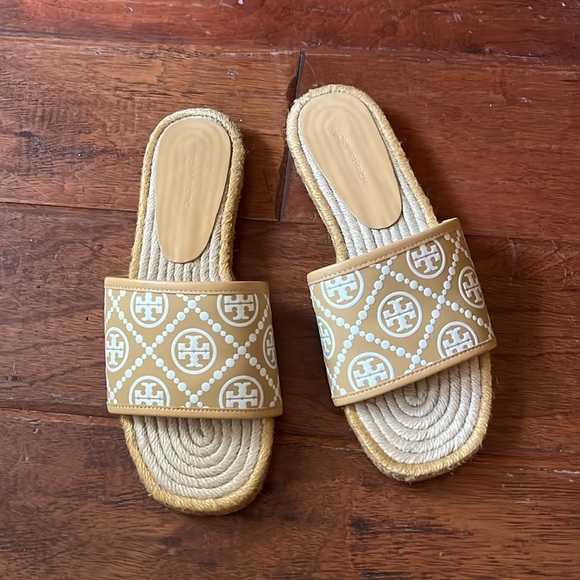 Tory Burch Beige Monogram Espadrille Sandals - Picture 10 of 11